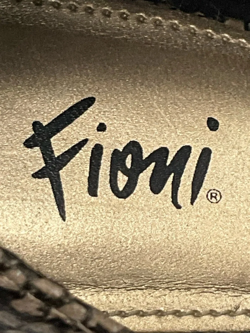 FIONI Wedges Size 6 Beige & Black Snake-Print Wedges with Gold Medallion